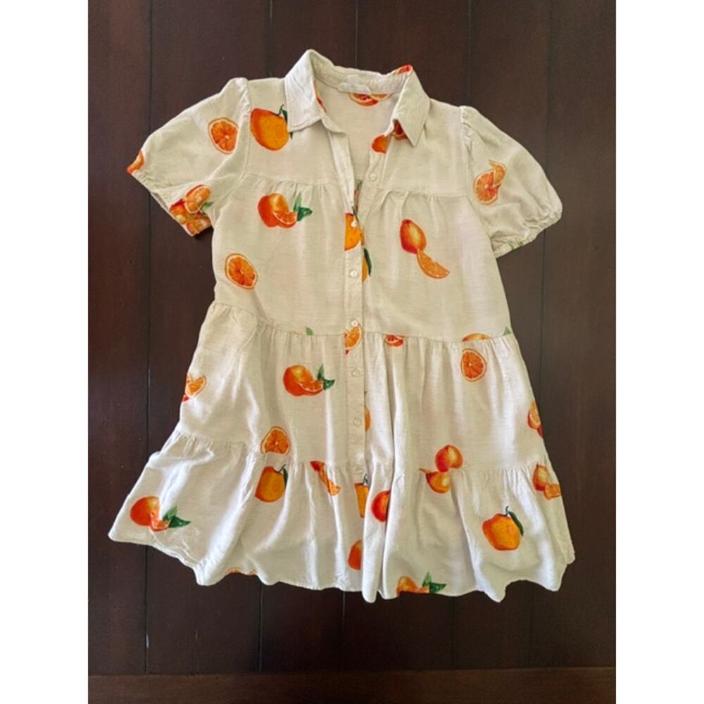 Jane + Delancey Orange Print Tiered Mini Dress Women’s Medium Linen Blend